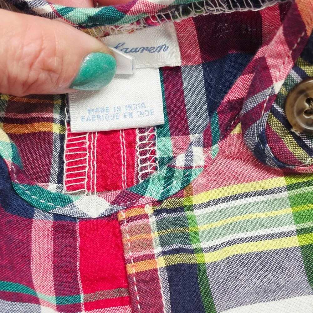 Ralph Lauren Baby Boy Patchwork Madras Plaid Romper Multi Color 6M Cotton